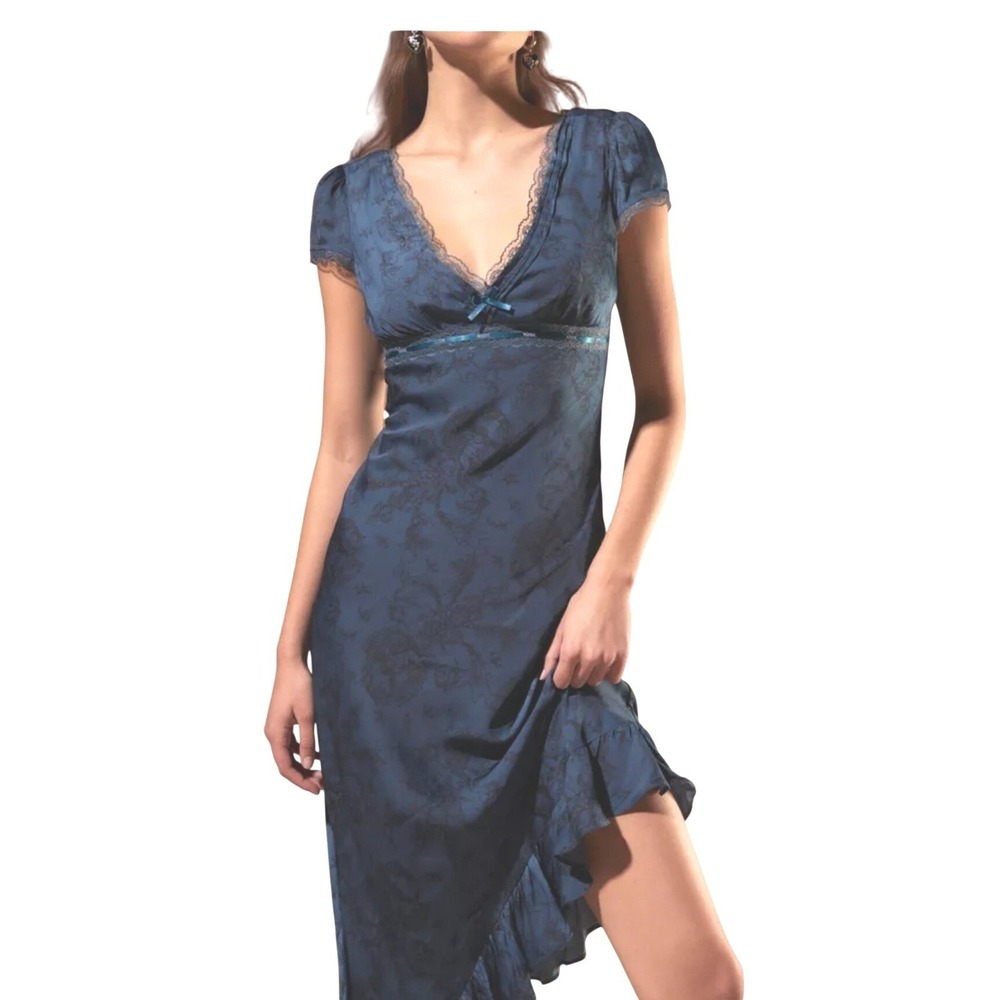 Kimchi Blue Womens Small Cora Lace Trim Asymmetrical Midi Slip Dress Y2K 90s